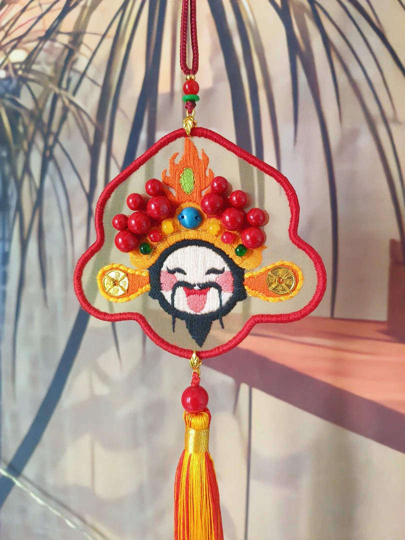 纯手工双面绣财神爷挂件