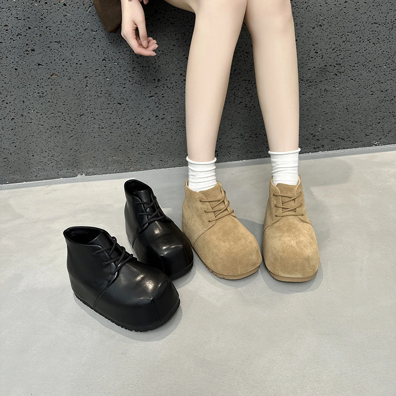 欧洲站厚底增高勃肯短靴女2025新款真皮马丁靴超火百搭休闲面包鞋