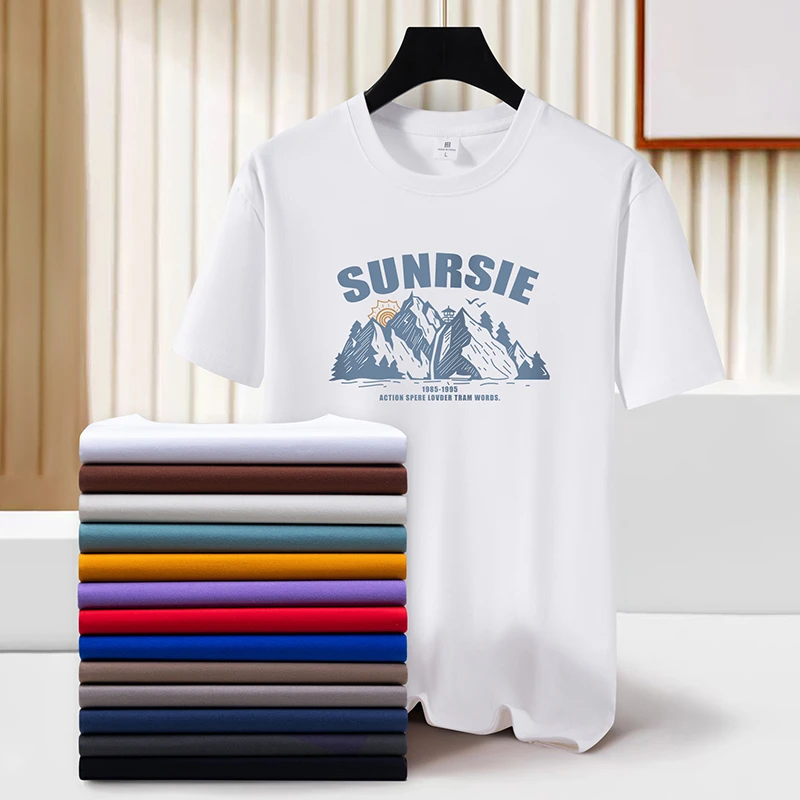 男士夏季重磅纯棉短袖T恤宽松休闲透气大码圆领半袖印花情侣款