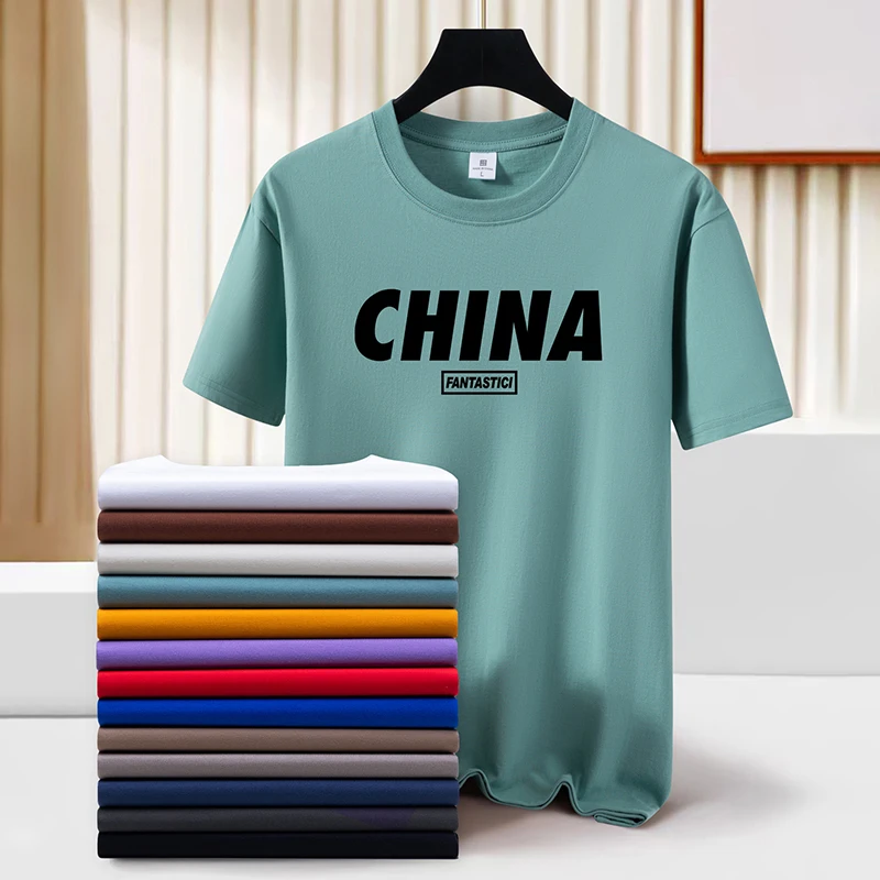 男士夏季重磅纯棉短袖T恤宽松休闲透气大码圆领半袖印花情侣款