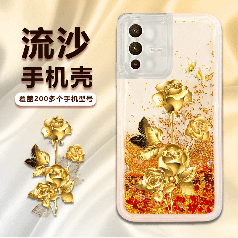 VIVOS12金蝴蝶玫瑰花透明软胶流沙手机壳创意防摔