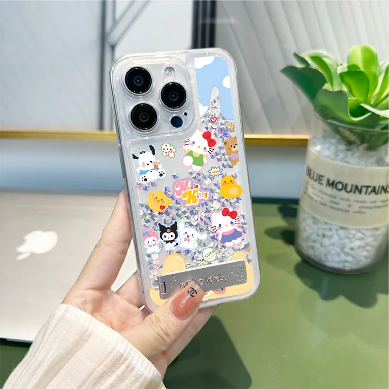 Kitty派对适用于苹果/华为/荣耀/畅享/oppo/vivo透明流沙手机壳
