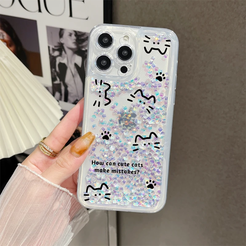 猫咪用于苹果/华为/荣耀/畅享/oppo/vivo透明流沙手机壳ins