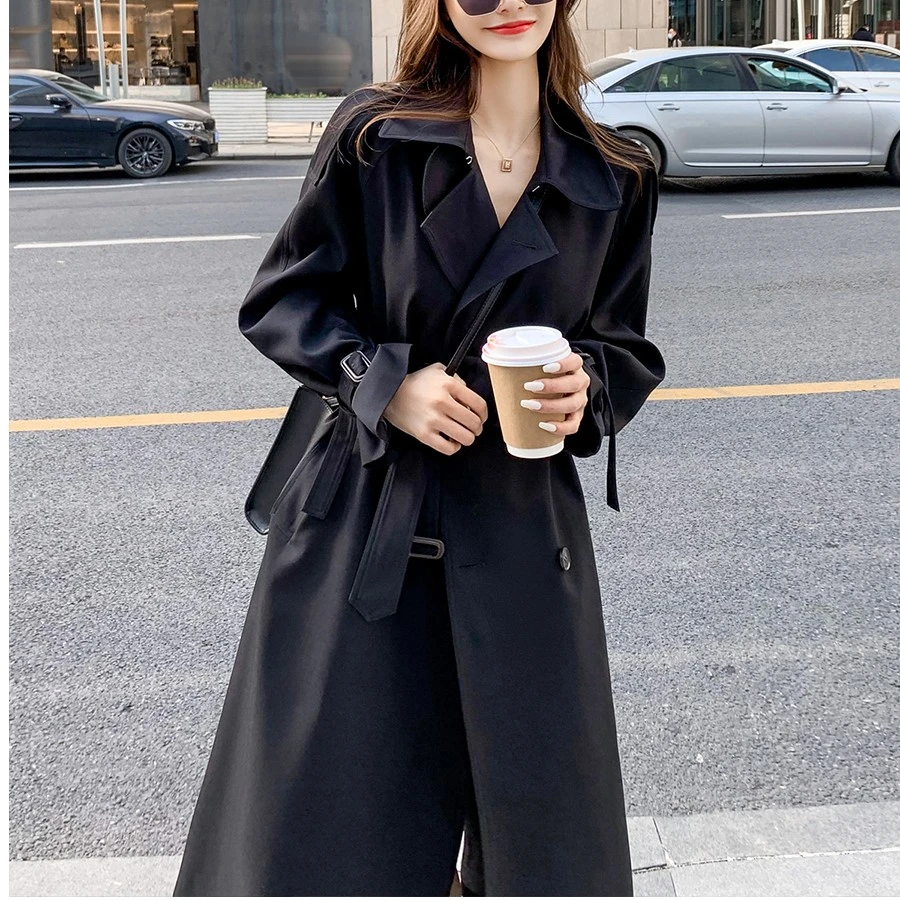 风衣网红黑色外套女气质感小个子中长款女大衣英伦风时尚百搭秋季