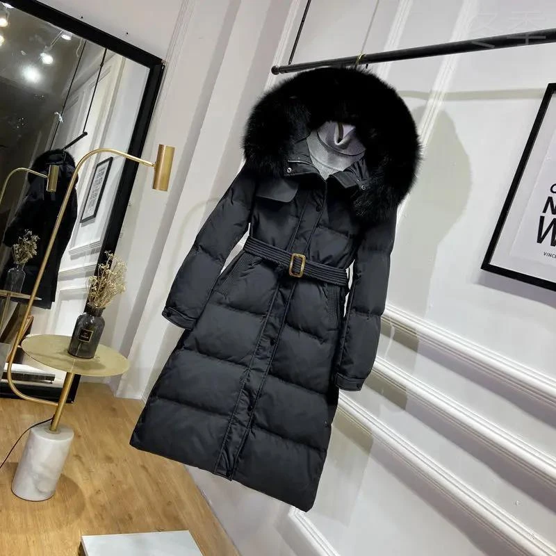 冬季90白绒羽绒服女中长款2023款反季清仓修身显瘦小个