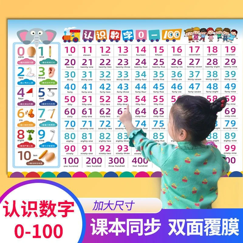 宝宝1-100数字学习墙贴儿童早教幼儿启蒙认字识字表加法减法挂图
