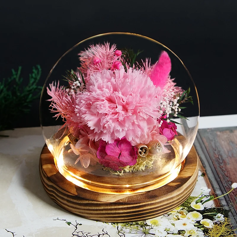 永生花康乃馨礼盒摆件玻璃罩干花束实用送妈妈老师生日情人节礼物