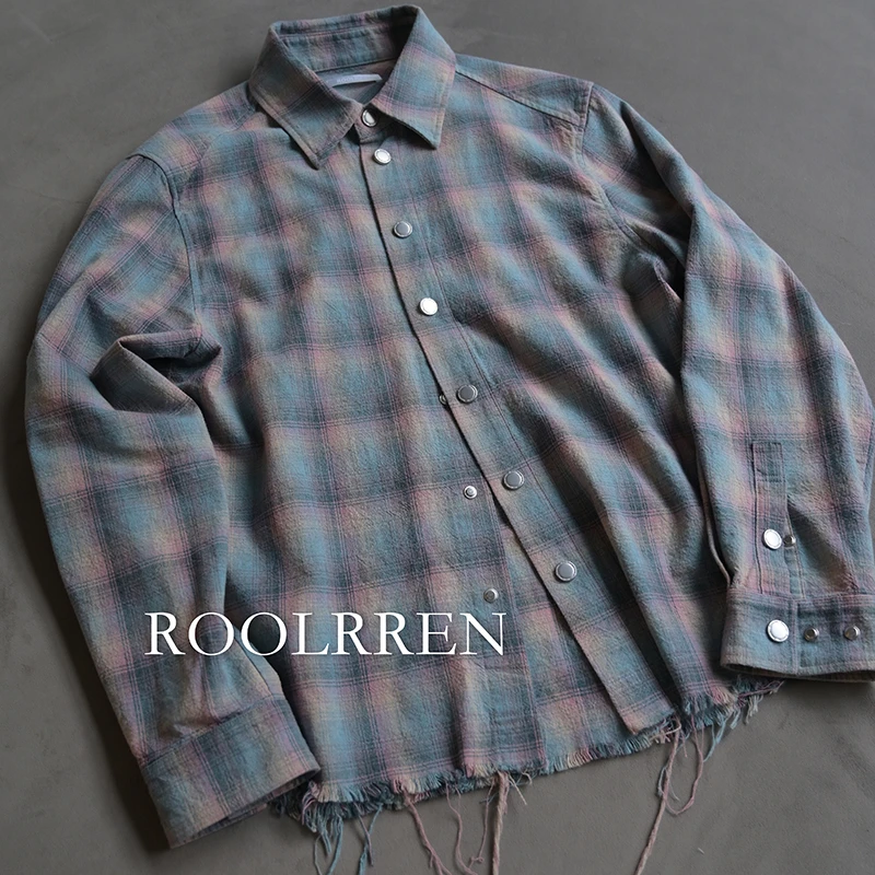 ROOLRREN爆款全棉水洗流苏格子衬衫