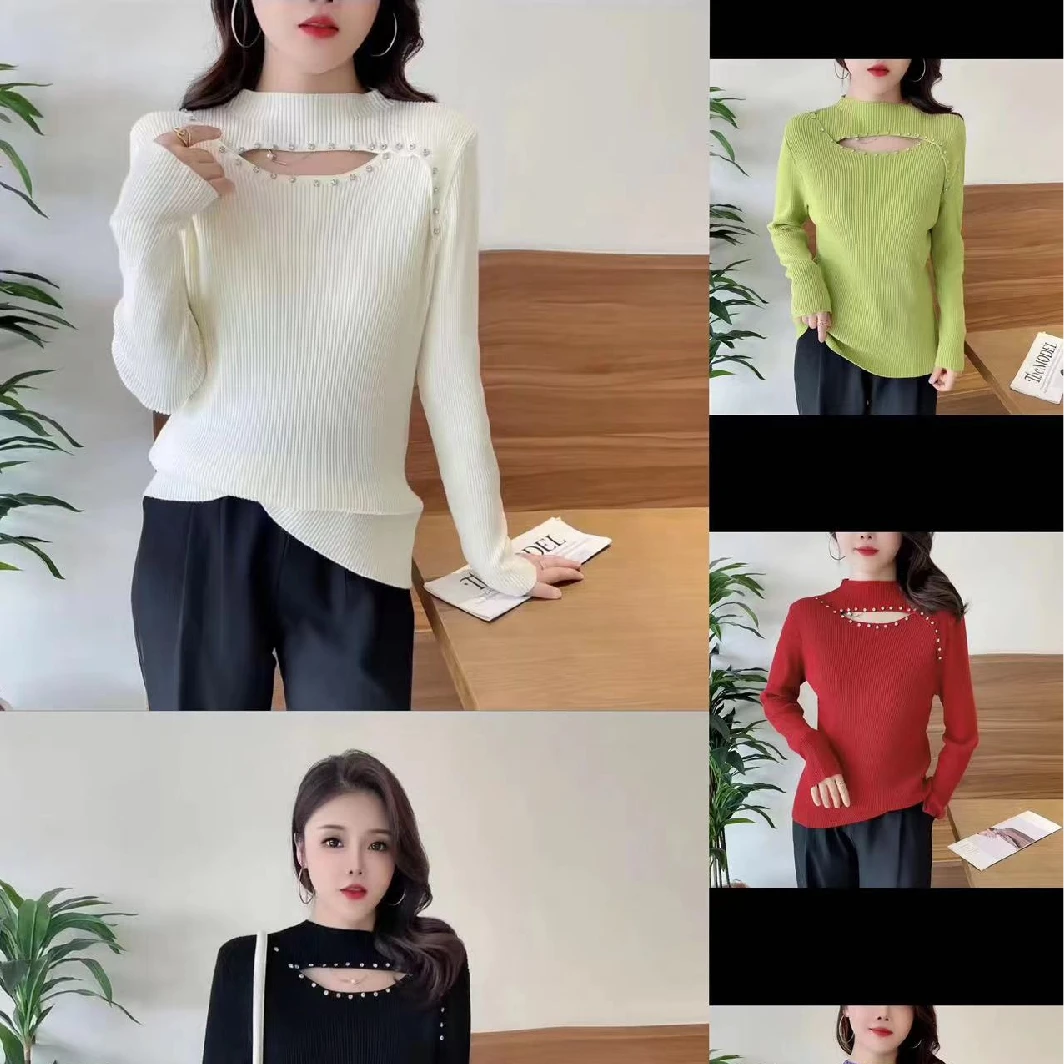 胖mm大码女装时尚显瘦遮肉手工穿珠休闲针织衫