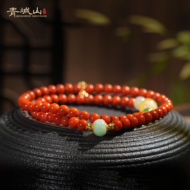 《多宝》青城山川料南红6mm女款毛衣链翡翠多宝两用毛衣链三圈手串