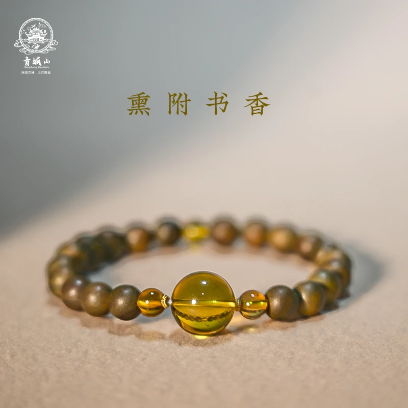 天然绿檀木手串女款蜜蜡蓝珀手串天然老檀木念珠老型单圈复古手链