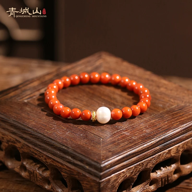 青城山川料柿子红南红手串6mm百搭简约时尚女士红色气质玉手串