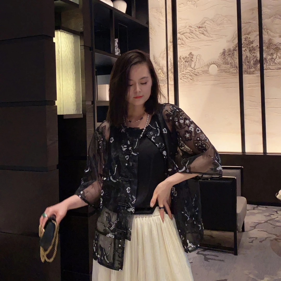 《云水间》原创设计夏季新款镂空大版型新中式外套 薄款中国风外套