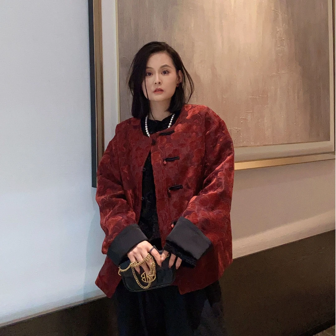 《落红》原创设计新款中国风外套宽松新中式外套立体提花外套