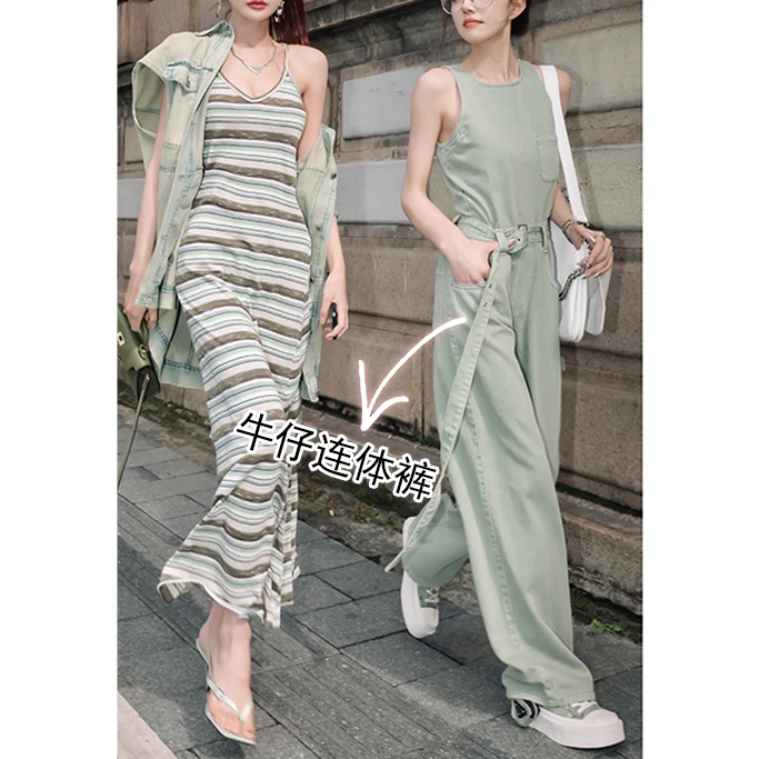 【花粉专享】拽拽高级感随性工装连体裤夏季圆领无袖直筒中式阔腿裤
