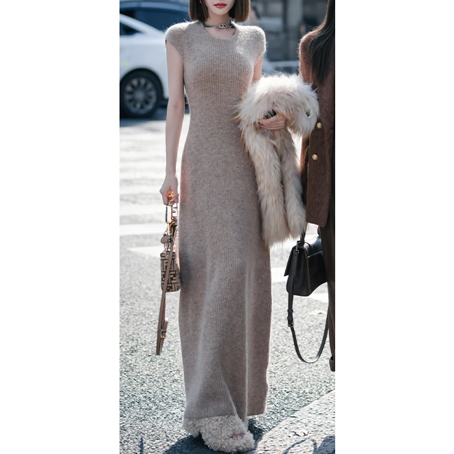 【花粉专享】【美人腰】巨显身材的气质收腰针织无袖圆领打底长裙