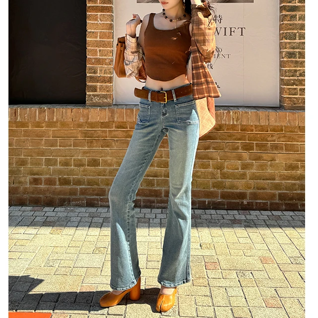 【花粉专享】漫画腿速成复古微喇裤秋季百搭高腰弹力显瘦牛仔长裤