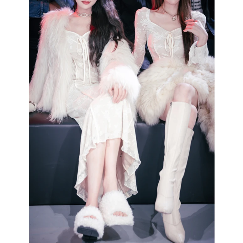 【花粉专享】【淑女裙】性感微透绑带女神裙秋冬内搭长短款连衣裙