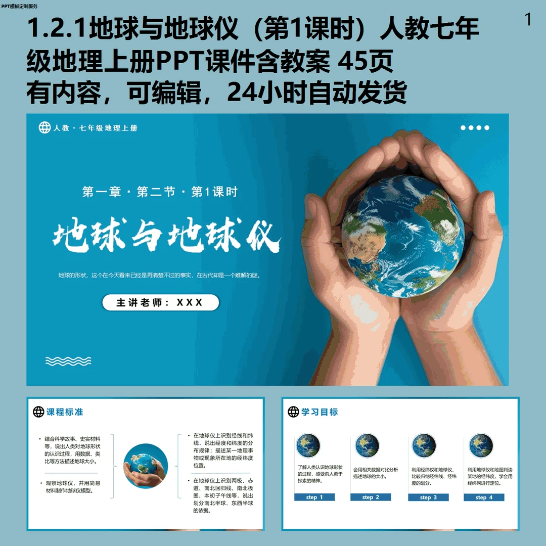 1.2.1地球与地球仪（第1课时）人教七年级地理上册PPT模板