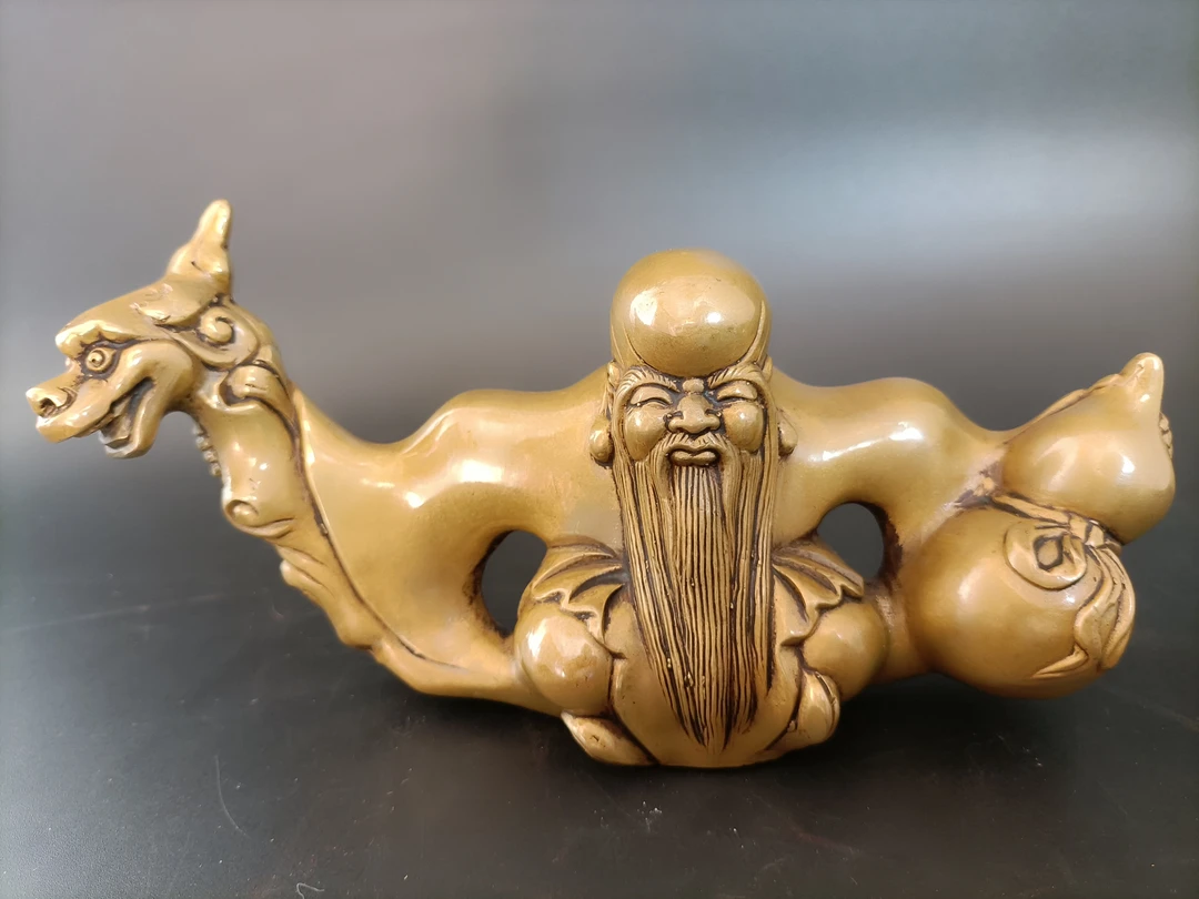 铜寿星笔架工艺品送长辈祝寿礼品，文房用品摆件桌面笔架