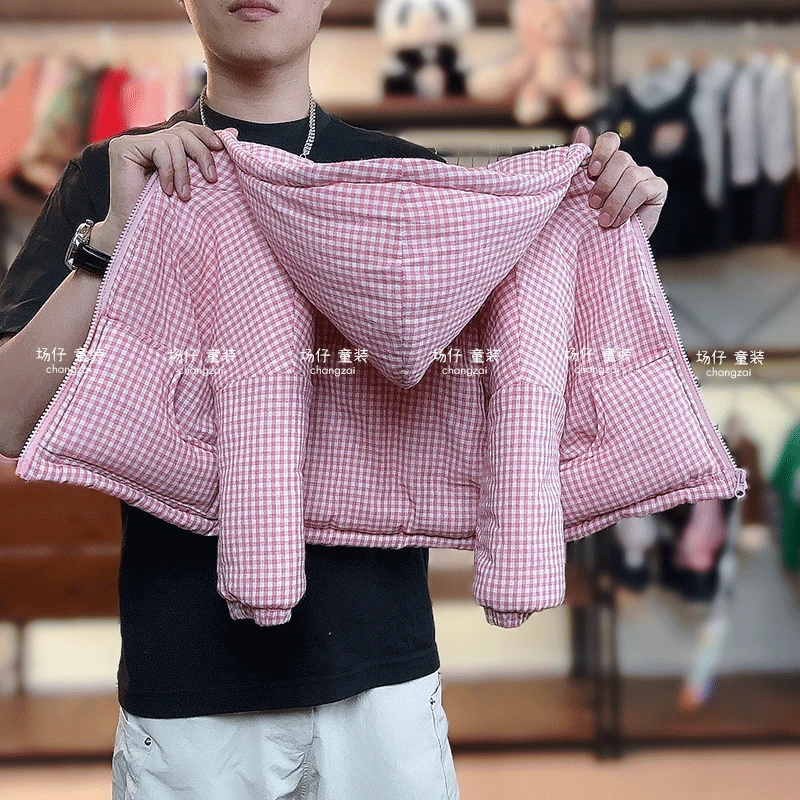 女童加绒棉衣冬装2024新款洋气儿童棉袄外套秋冬款连帽格子外套潮