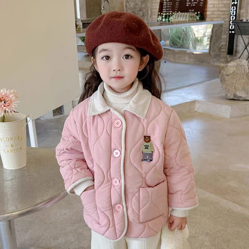 6672儿童棉袄秋冬女童新款加绒加厚保暖棉衣外套女宝宝冬装潮