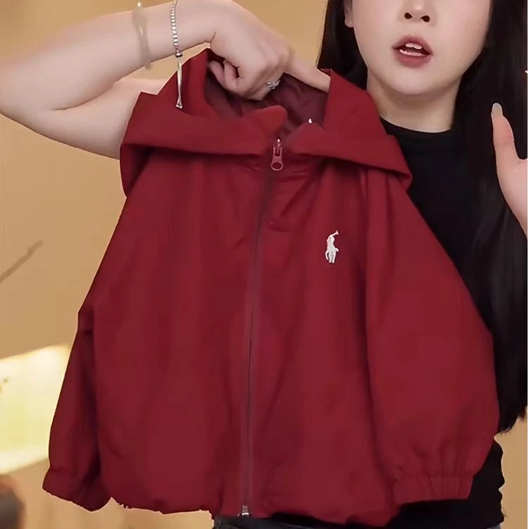 男女童春秋装夹克外套2025新款女童洋气连帽冲锋衣韩版红色拉链衫