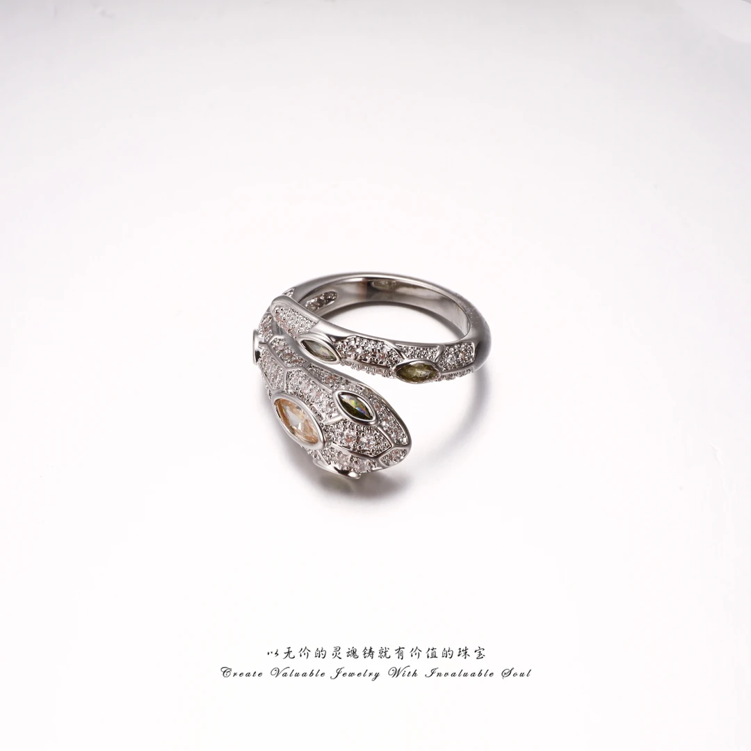 铜合金锆石戒指 灵蛇轻奢个性开口戒指 LSK-C-32002