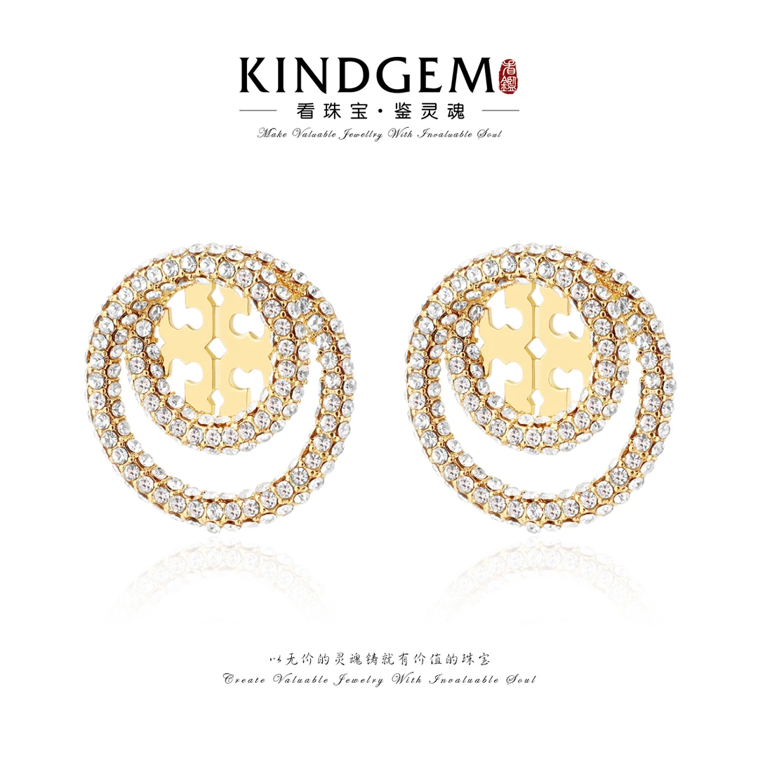 铜合金锆石耳饰 经典圆形百搭气质轻奢时尚镶嵌耳环饰品 C-29598