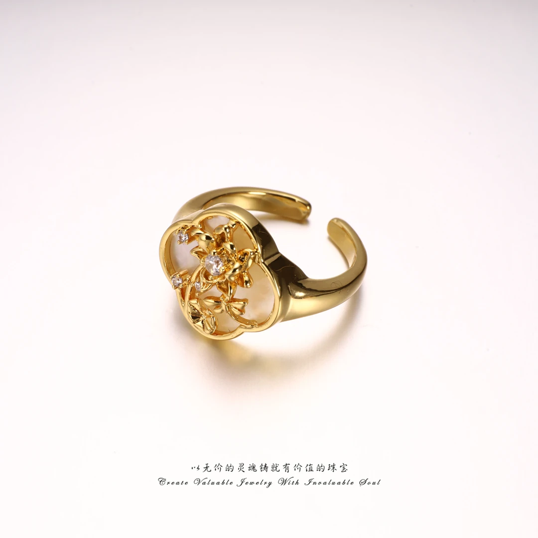 铜合金贝壳戒指 复古时尚精致国风开口戒指 LSK-C-31810