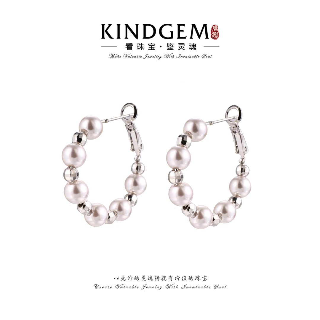 铜合金仿珍珠耳饰 时尚百搭精致简约珠珠圈圈耳环 C-30164