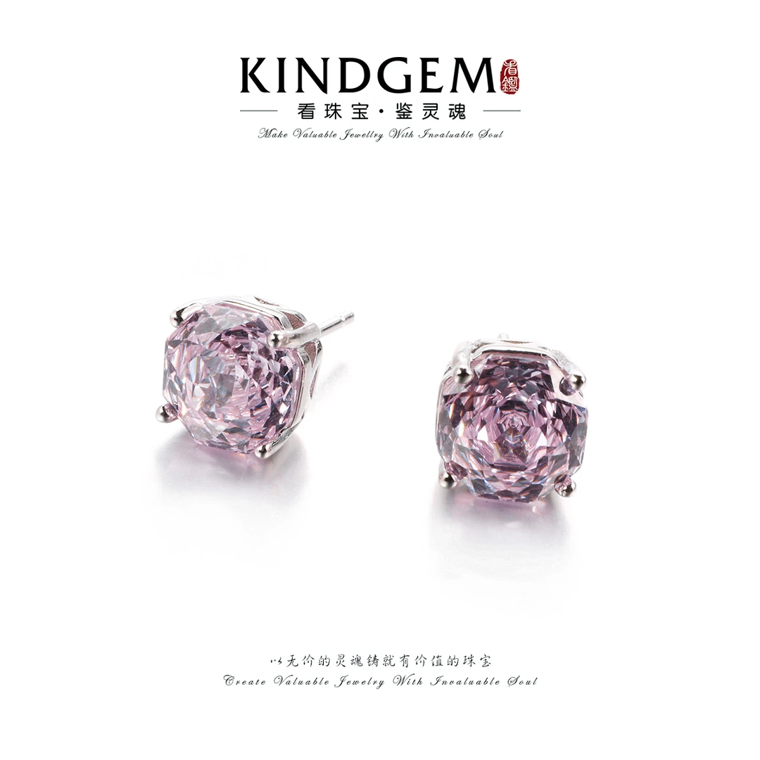 铜合金锆石耳饰 时尚百搭粉色镶嵌百搭经典耳钉耳饰 C-30483