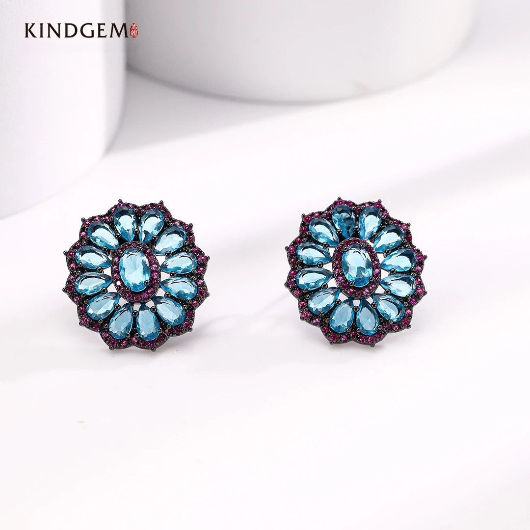 铜合金合成锆石耳饰 AZ01XXGC-10691 思念的缘由蓝色花朵简约耳环