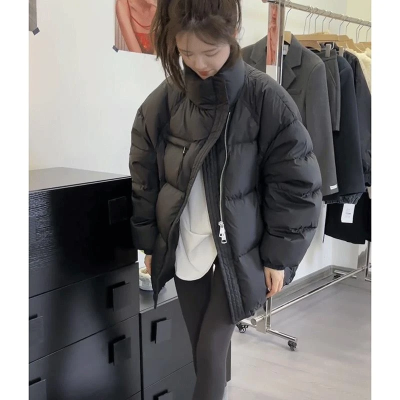 设计感斜领短款立领白鸭绒羽绒服女冬季新款蓬松保暖面包服上衣潮