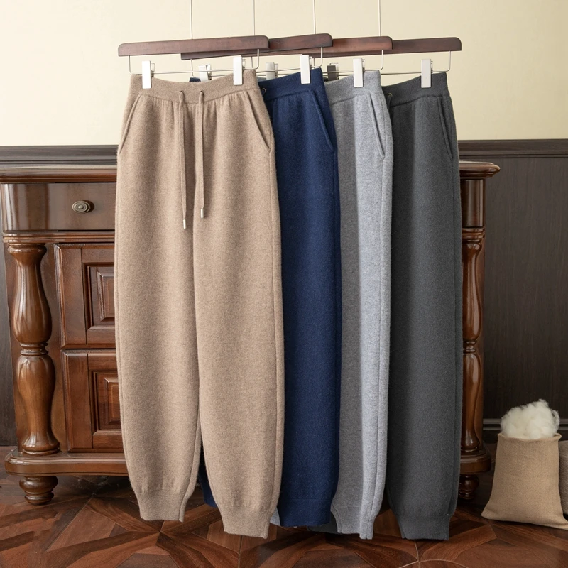 【可机洗！】秋冬男士100%纯山羊绒保暖休闲加厚卫裤冬季双层休闲裤
