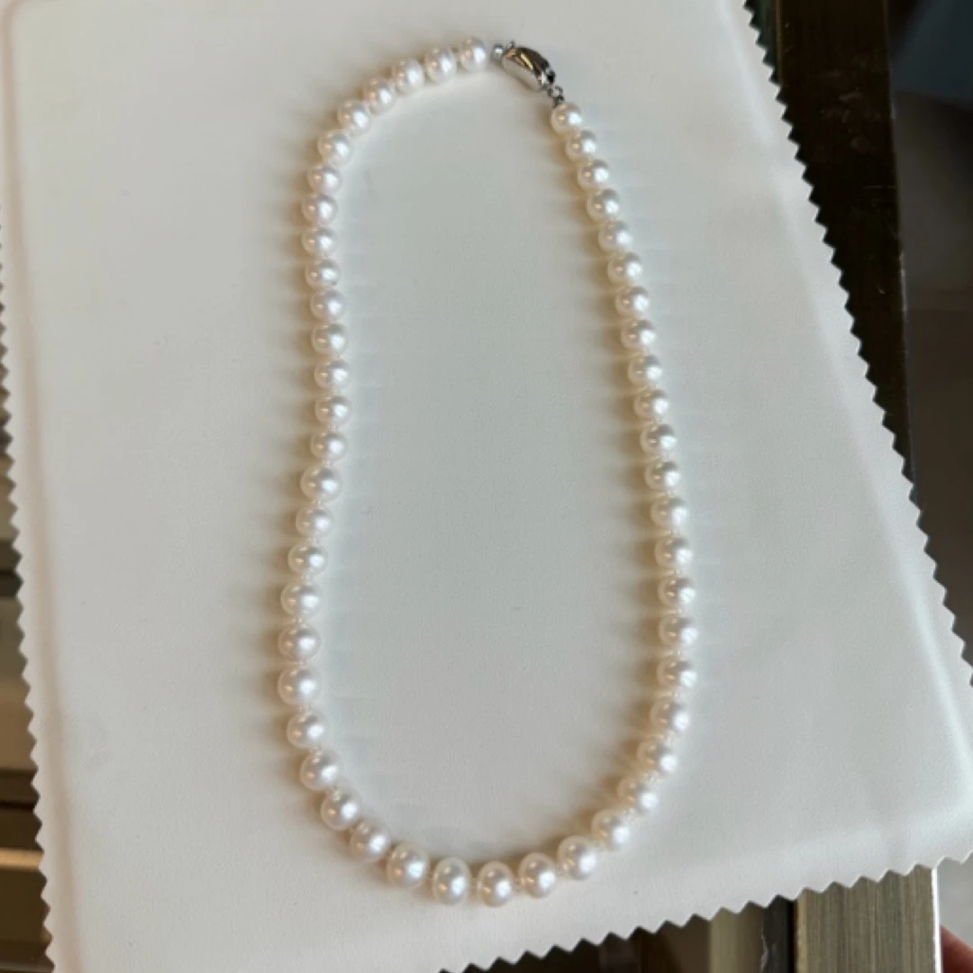 天然珍珠7-8mm淡水无核珍珠串链气质百搭经典s925银白色简约