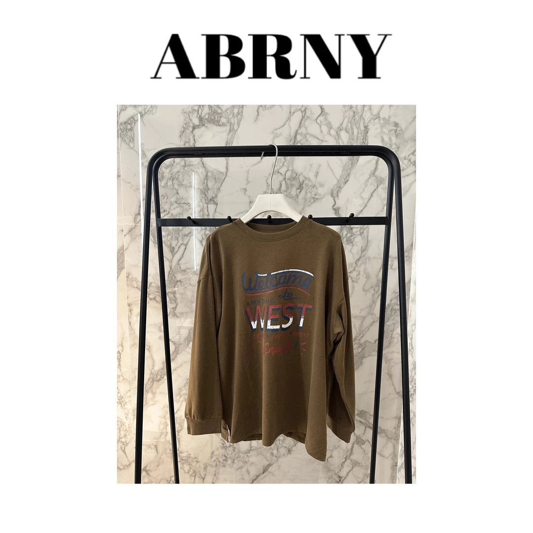 许小黑【美式调性】美式印花长袖打底T恤8230