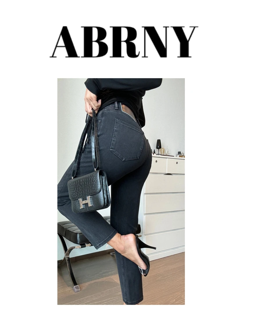 许小黑【粗腿救星】黑灰色弹力烟管牛仔裤修身显瘦显臀中高腰83035