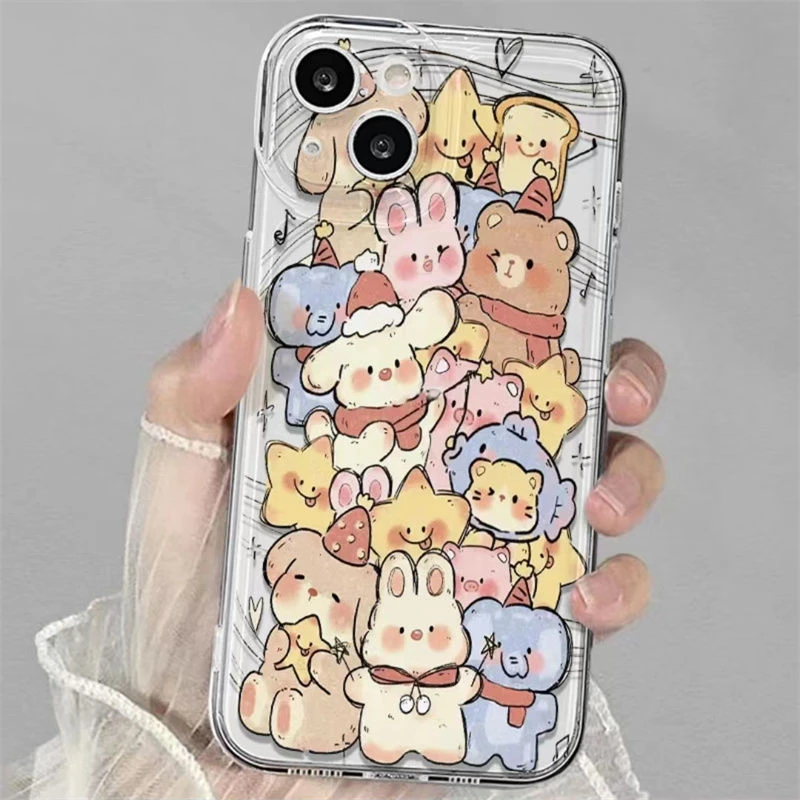 满屏小动物iphone15苹果手机壳14promax软胶13pro透明涂鸦全包ins
