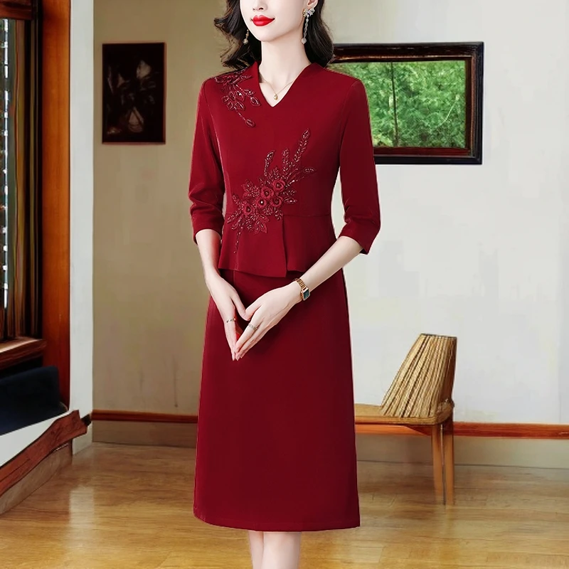 婚宴装结婚旗袍连衣裙高端气质刺绣参加婚礼妈妈丈母娘礼服高贵女