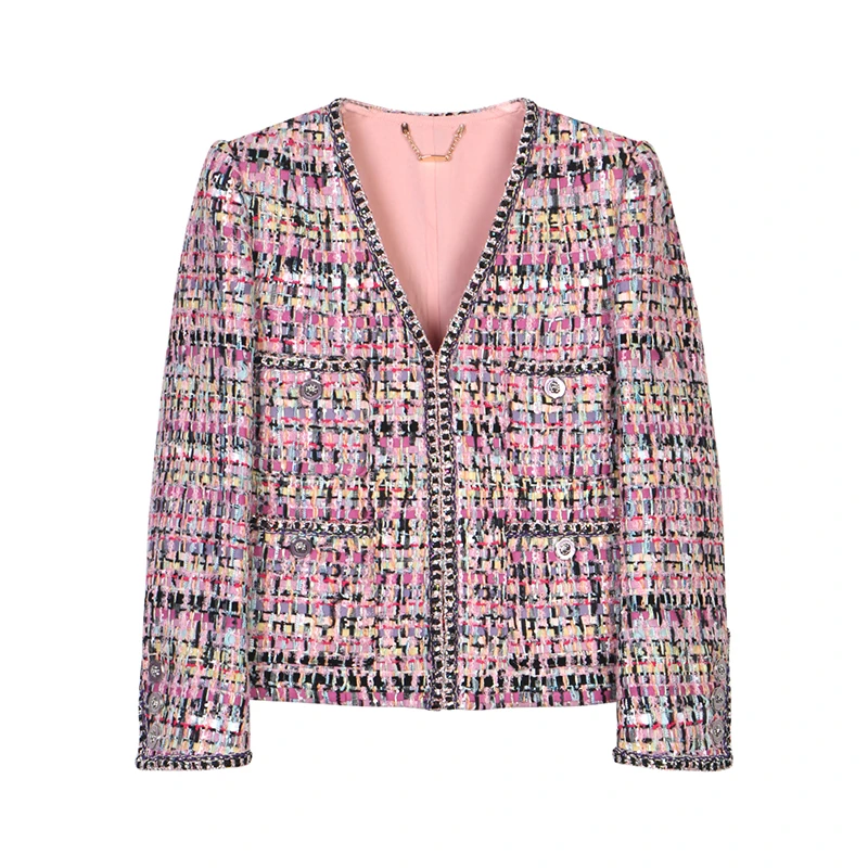 【独设甄选】2024新款同款立体彩色粗花呢小香风编织外套W28953