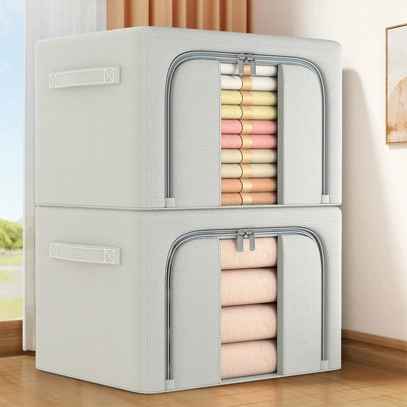 衣服收纳箱牛津布防水钢架透明折叠百纳箱衣柜车载被子收纳盒搬家