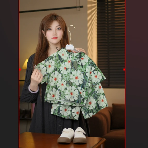 2025春夏新款儿童小众宽松绿色设计感薄款花卉连帽套装30358