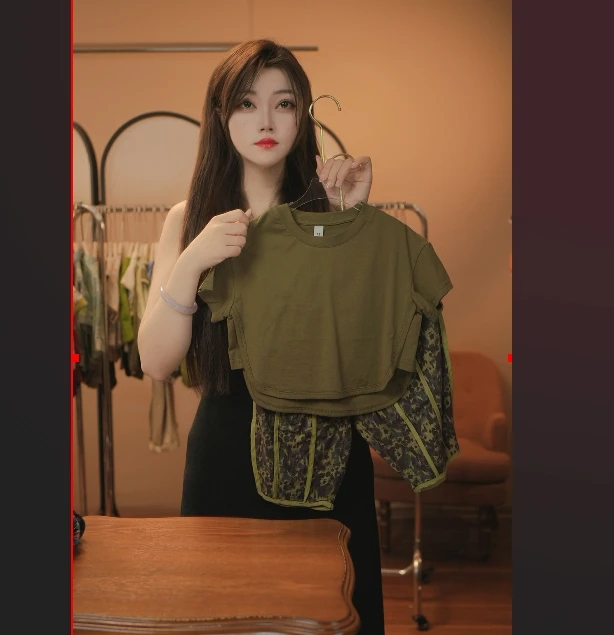 2026时尚纯棉夏季儿童T恤宽松百搭ins复古套装休闲绿色20780