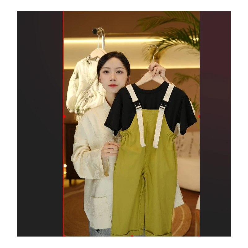 2026春夏新款儿童时尚休闲宽松外穿小众韩系背带裤套装31160