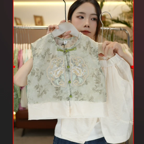 2026气质新中式夏季复古中国风设计师无袖民国风绣花18572