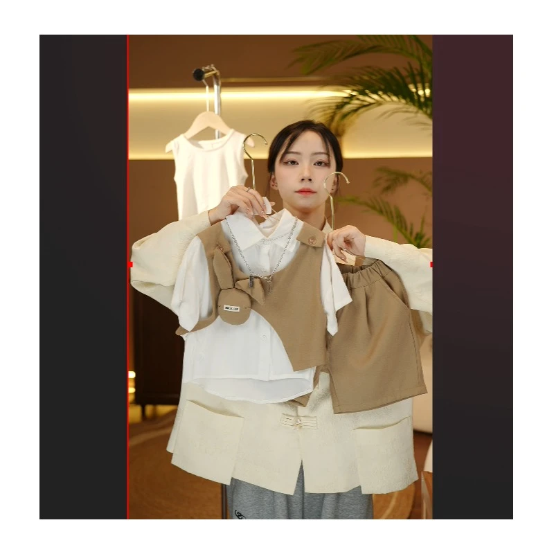 2026春夏新款儿童百搭小众宽松日常英伦马甲套装35063设计感休闲