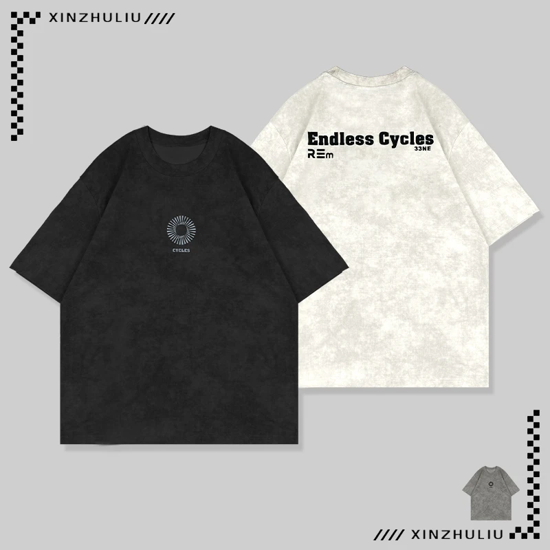 【夏季新品扎染字母圆领短袖】百搭扎染小皮牌潮牌圆领短袖3158