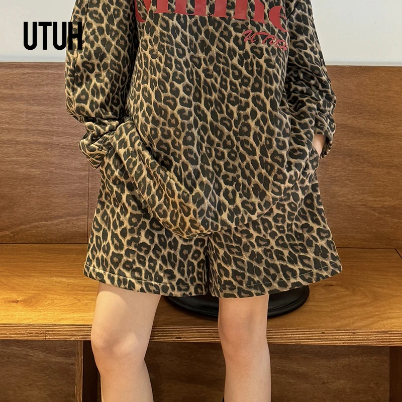 UTUH 豹纹宽松短裤休闲裤时尚洋气潮流2024秋冬新款 TUWFW2D305