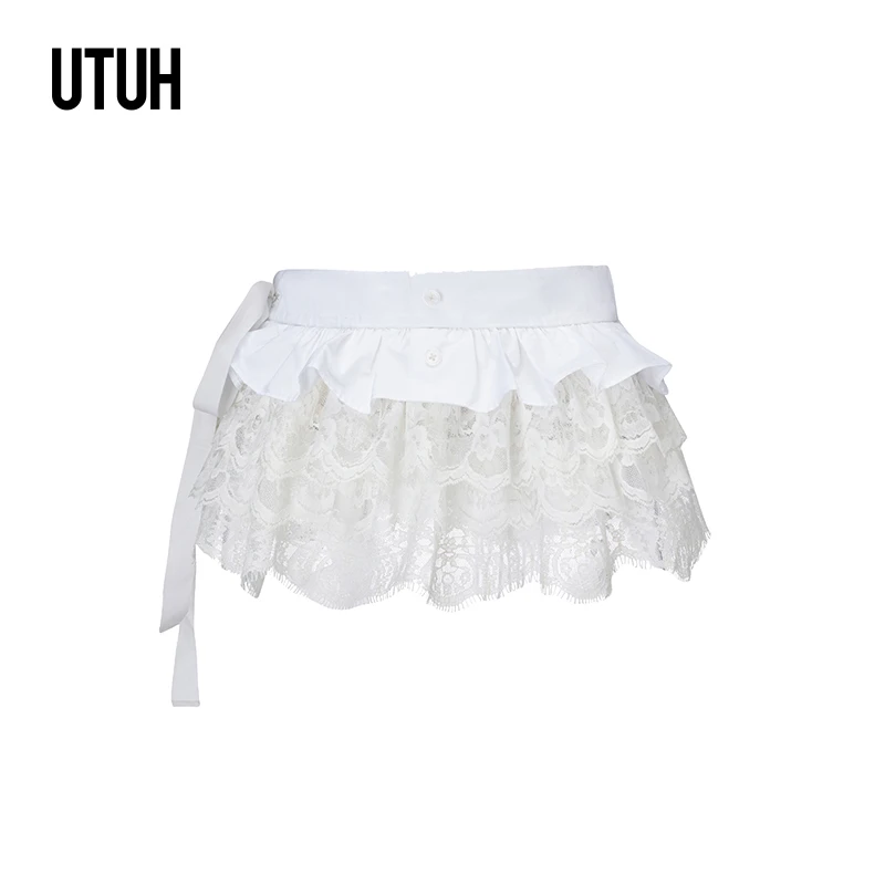 UTUH 芭蕾少女感蛋糕裙百搭时尚一片式蕾丝白色围帘女 TUWFA1P174